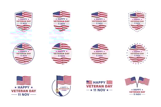 Collection of American Veterans Day Vector Illustrations, vector Illustrations for Stickers, Badges, T-Shirt Designs, and Other Printing Needs