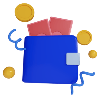 3d wallet illustration with money and coin png