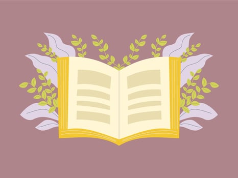 Book festival concept of open huge book with floral. Flat illustration vector, poster and banner. vector