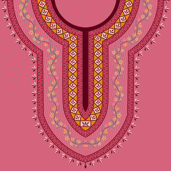 Floral ornamental embroidery neckline pattern design in batik style vector