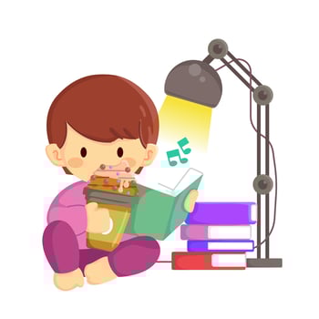 Cute little boy sipping coffee while reading a book vector