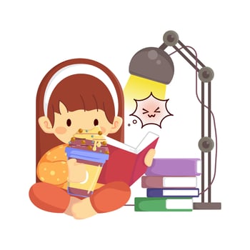 Cute little girl sipping coffee while reading a book vector