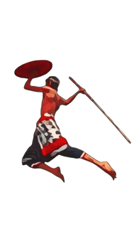 Man with a spear in the form of a traditional Balinese dance, generative ai png