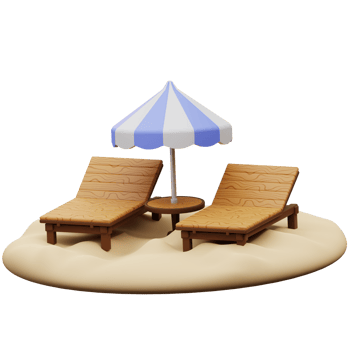 3d illustration of beach chair and umbrella png