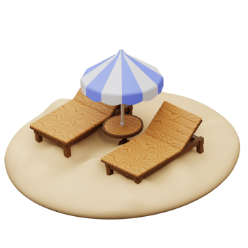 3d illustration of beach chair and umbrella png
