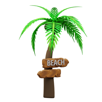 3d illustration of coconut trees and beach directions png