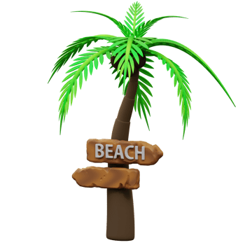 3d illustration of coconut trees and beach directions png