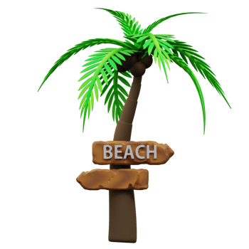 3d illustration of coconut trees and beach directions png