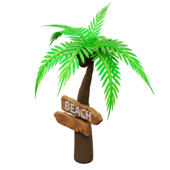 3d illustration of coconut trees and beach directions png