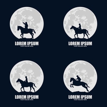 set of vintage retro texas rodeo cowboy riding horse logo vector