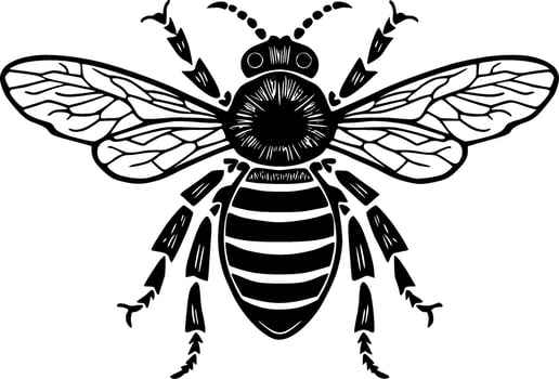 Bee, Black and White Vector illustration