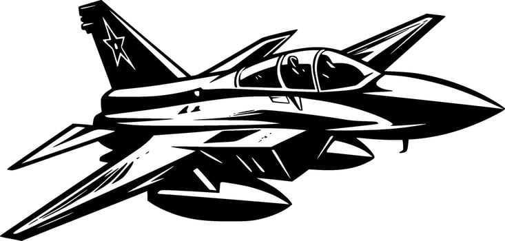 Fighter Jet, Black and White Vector illustration