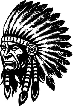 Indian Chief, Black and White Vector illustration