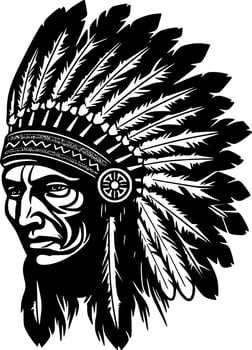 Indian Chief - Black and White Isolated Icon - Vector illustration