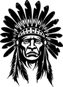 Indian Chief - Black and White Isolated Icon - Vector illustration
