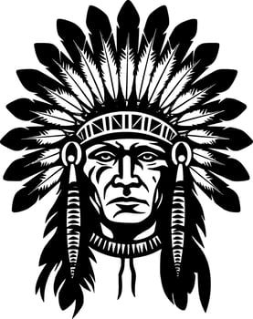 Indian Chief - Black and White Isolated Icon - Vector illustration