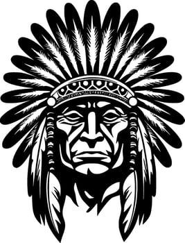 Indian Chief - Black and White Isolated Icon - Vector illustration
