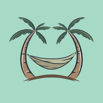 Vector illustration of a hammock tied to two coconut trees in the beach area