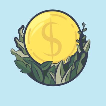 illustration coin with plant ornament vector