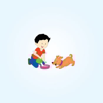 The kids is feeding the cute dog. vector