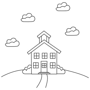 school house with clouds and sky vector illustration