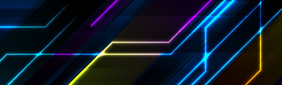 Colorful technology banner with glowing neon lines vector