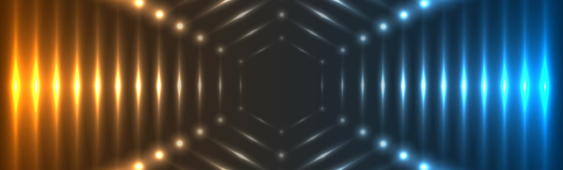 Blue orange glowing neon tech hexagons abstract background vector