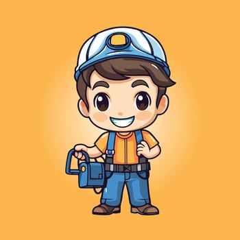 handyman labor cute cartoon characters vector illustration isolated