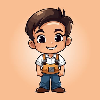 handyman labor cute cartoon characters vector illustration isolated