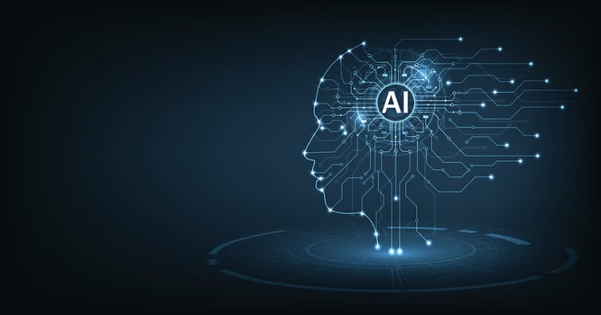 Electronic Brain and Concept of artificial intelligence AI. vector
