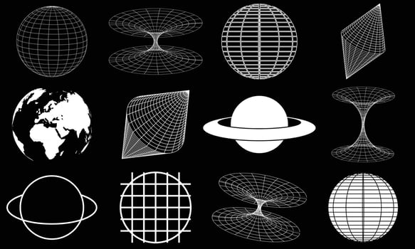 Retro futuristic elements for design. Collection of abstract graphic geometric symbols and objects in y2k style.Retro futuristic y2k graphic elements. vector