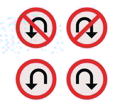 U turn sign and no u turn sign vector illustration.