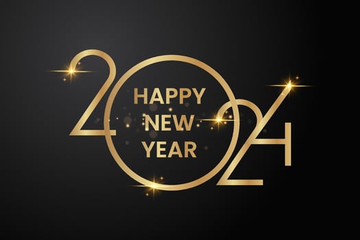 2024 Happy New Year with gold design. 2024 New year background. Greeting Card, Banner, Poster. Vector Illustration.