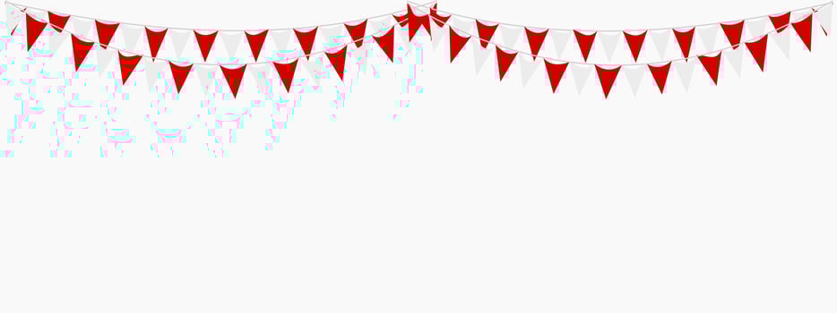 Bunting Hanging Red and White Flag Triangles Banner Background. Bunting flags for celebration, party, fair, market, sale. China, Canada, Swiss, Denmark concepts. vector