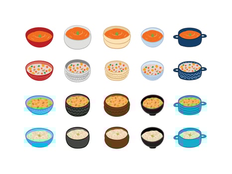 set of icons for food, various soup illustration vector
