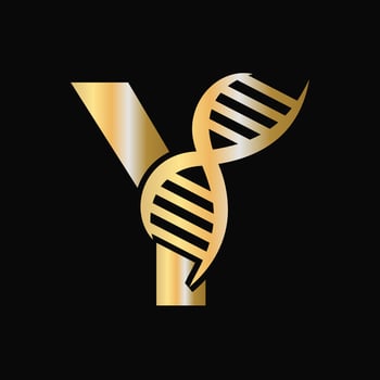 Letter Y DNA Logo Design Concept With DNA Cell Icon. Health Care Symbol vector