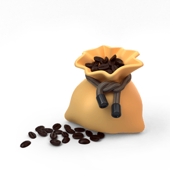 Coffee Bean Sack 3D Icon with coffee beans sprinkled png