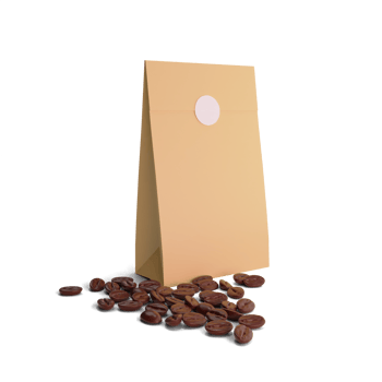 3D Coffee Package Icon with sprinkled coffee beans png