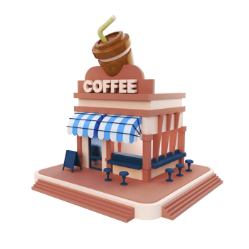 Coffee Shop 3D icon with coffee hallmark roof png