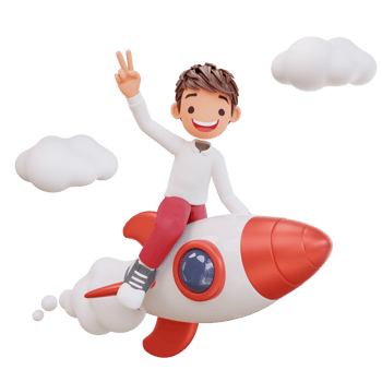 3d rendered cute student character is flying on a rocket png