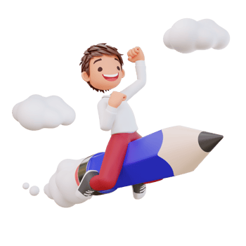 3d rendered cute student character is flying on a pencil png