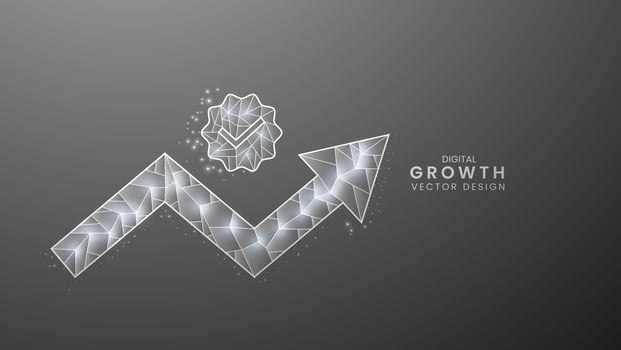 Business arrow up growth and success of strategy. Approve check. Low poly style vector illustration