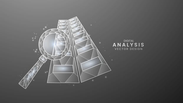 Magnifying glass and Document. Low poly style vector illustration