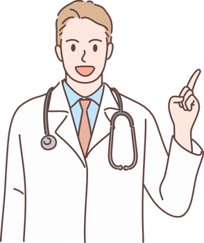 Professional young male doctor character showing, pointing and presenting with hand for decoration. Hand drawn style. png
