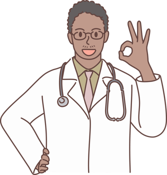 Professional young male doctor character showing the OK sign for decoration. Hand drawn style. png