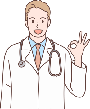 Professional young male doctor character showing the OK sign for decoration. Hand drawn style. png