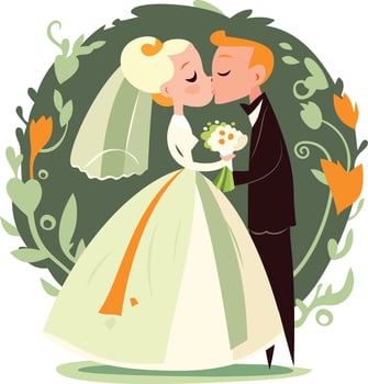 Cartoon Bride And Groom Kissing vector