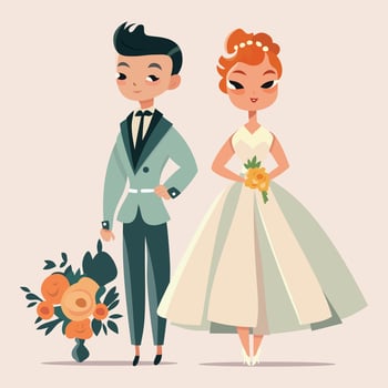 Retro Cute Wedding Couple vector