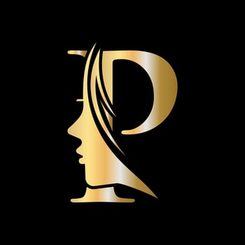 Woman Face Logo On Letter P Beauty Spa Symbol With Woman Face Icon vector