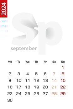 Minimalist calendar template for September 2024, vector calendar in English.